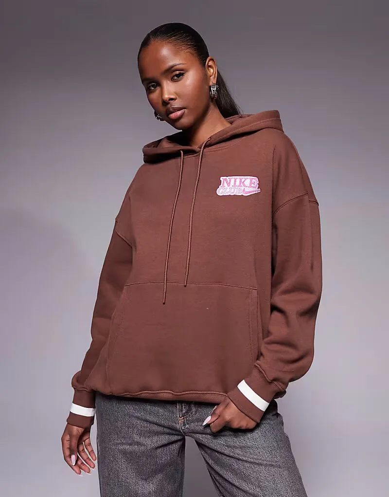 Толстовка Nike Phoenix Fleece оверсайз с графическим рисунком на спине, коричневого цвета