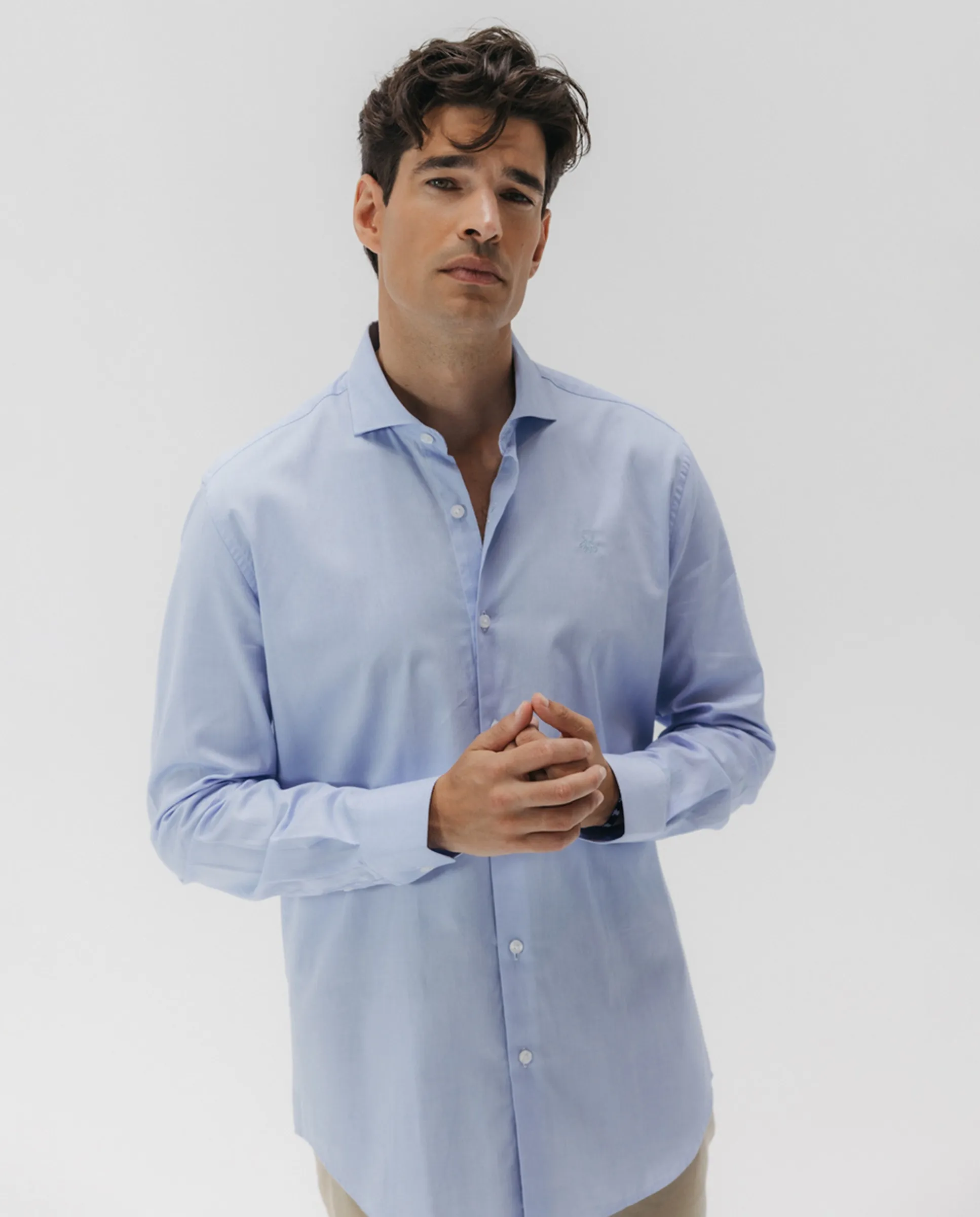 

Мужская рубашка из однотонной ткани оксфорд с итальянским воротником El Pulpo, светло-голубой