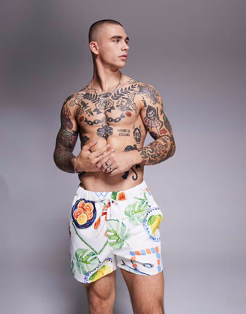

Короткие шорты для плавания ASOS DESIGN с акварельным принтом
