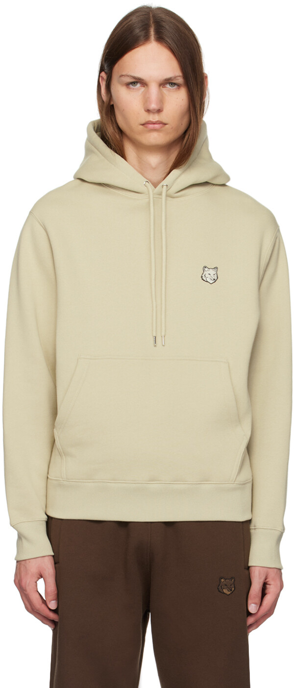 

Толстовка Comfort с капюшоном бежевого цвета с нашивкой в виде головы лисы Maison Kitsune
