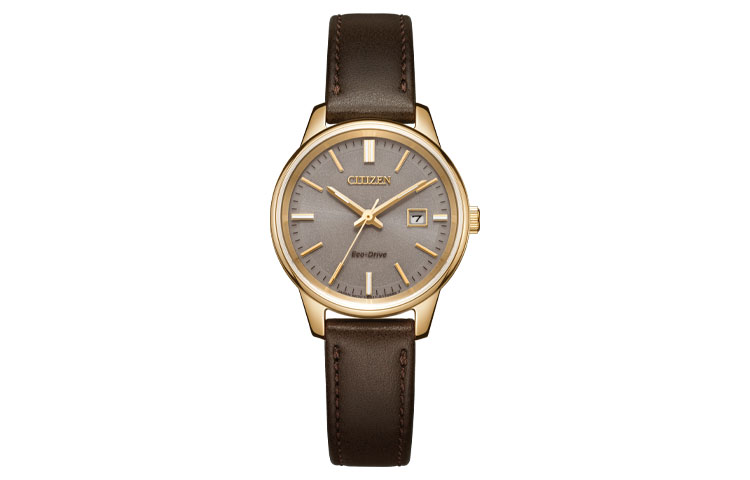 

CITIZEN Часы Ecology Drive Collection Light Powered Quartz Movement Genuine Leather Strap Watch Women's Watch Gray Dial, Gold