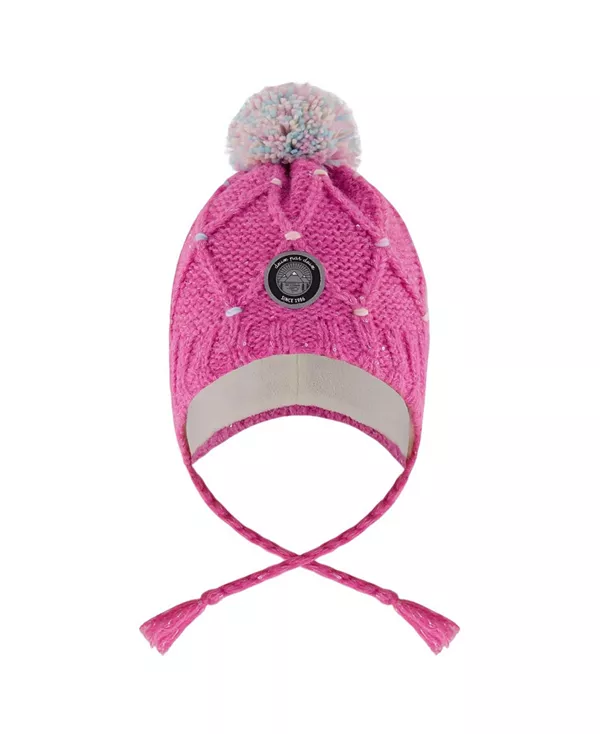 

Вязаная перуанская шапочка для девочек с помпоном на подкладке - для малышек и для взрослых. Deux Par Deux, розовый