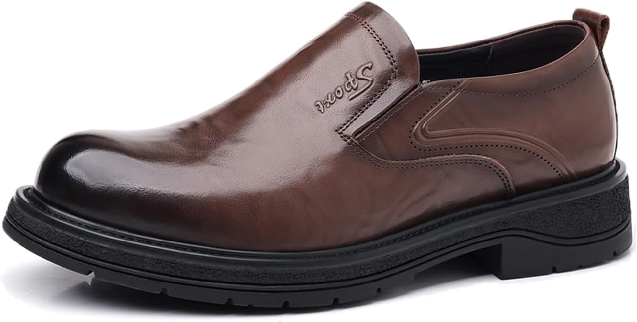 

Мужские кожаные лоферы AIVYFAJA без шнурков, с декоративной вставкой, закругленный большой носок, низкий каблук, повседневные деловые туфли, легкие, удобные, нескользящие офисные ботинки-мокасины, коричневый