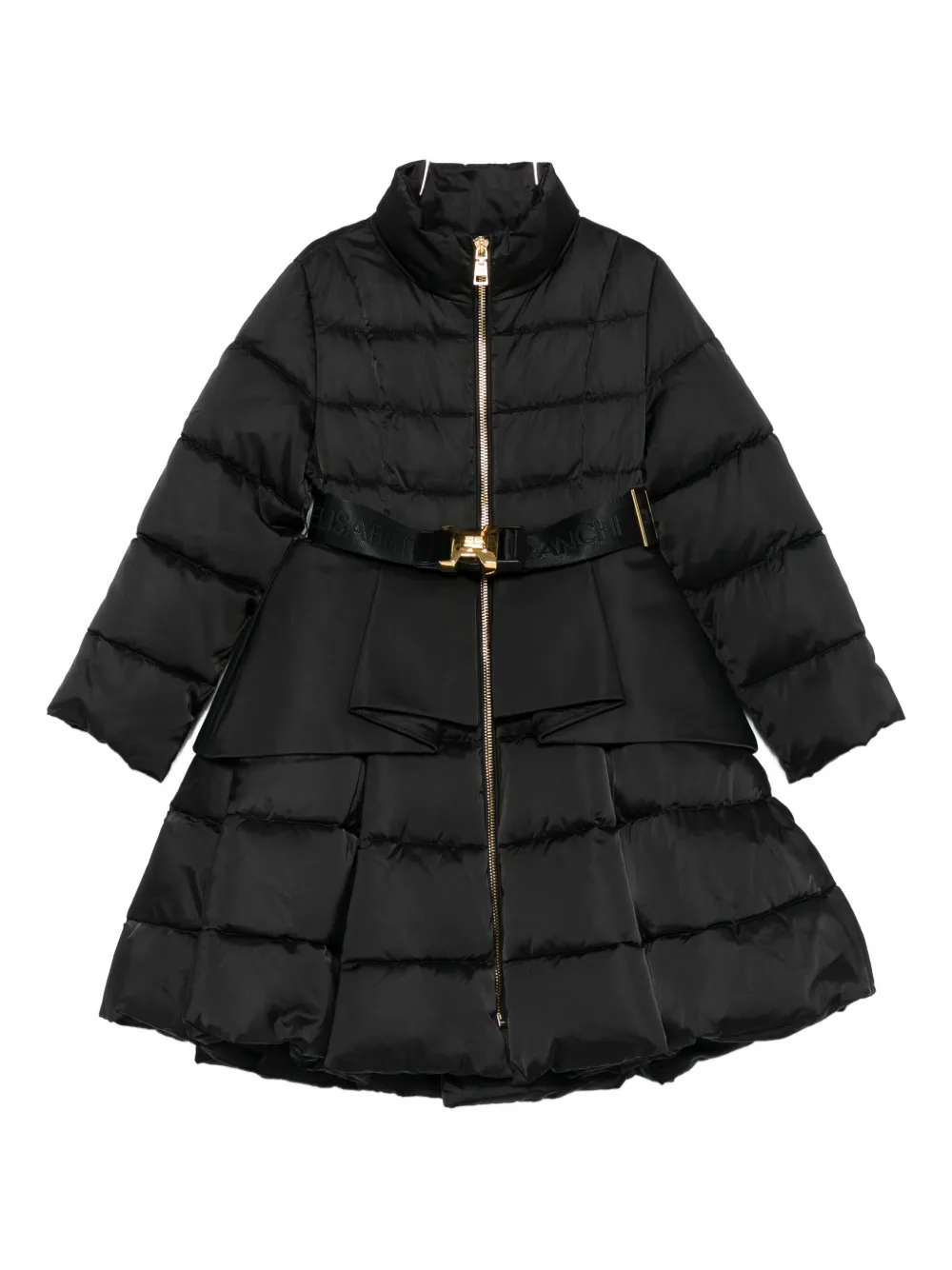 

Утепленный пуховик с воланами Elisabetta Franchi La Mia Bambina, черный