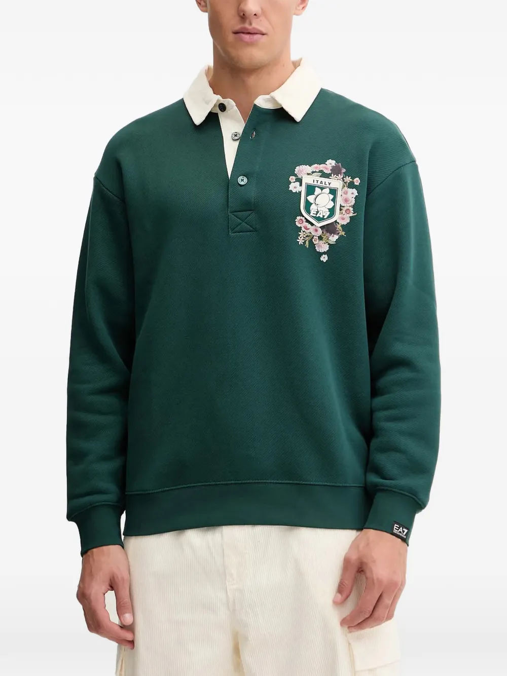 

Рубашка поло с нашивками на локтях и цветочным принтом Ea7 Emporio Armani, зеленый