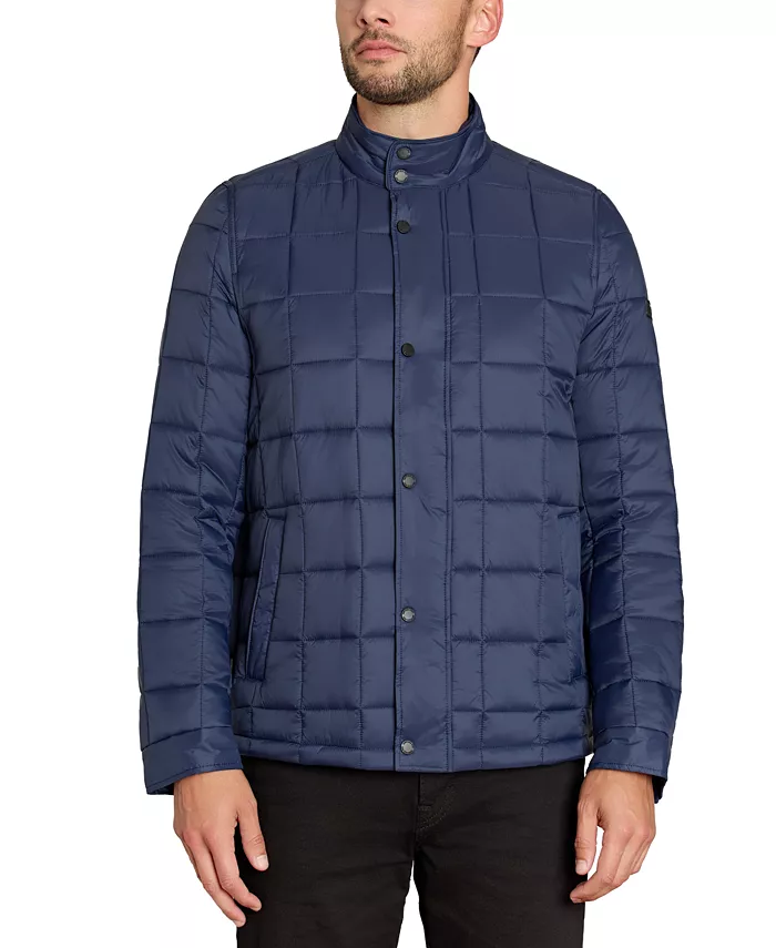 

Мужская стеганая утепленная куртка с молнией Box-Quilted Full-Zip Puffer Jacket Sam Edelman, синий
