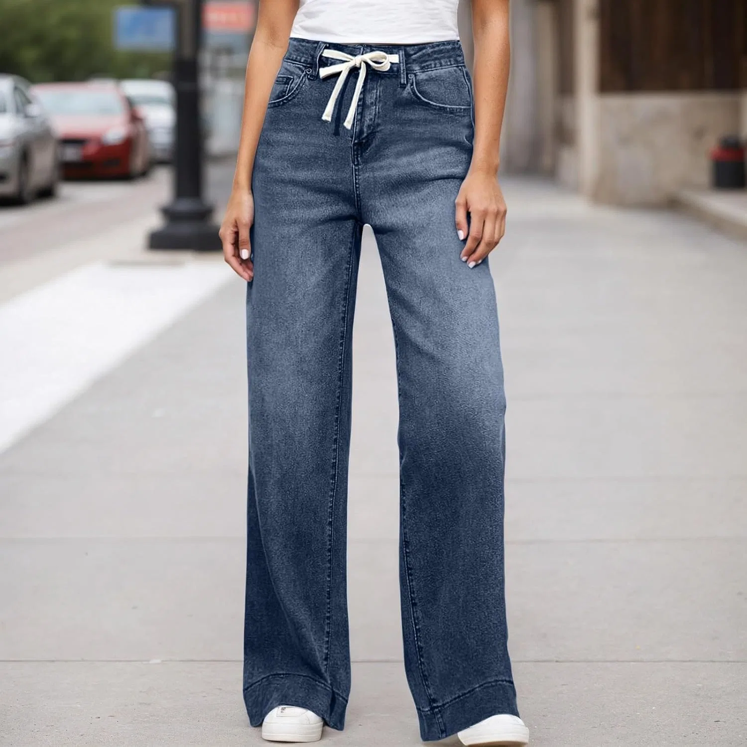 Джинсы свободные, Navy, Women's Wide Leg Jeans — фото 2