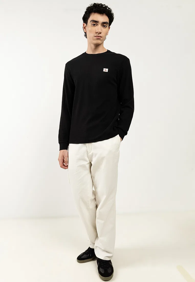 Футболка с длинным рукавом, вафельная фактура, Calvin Klein Jeans, черный — фото 4