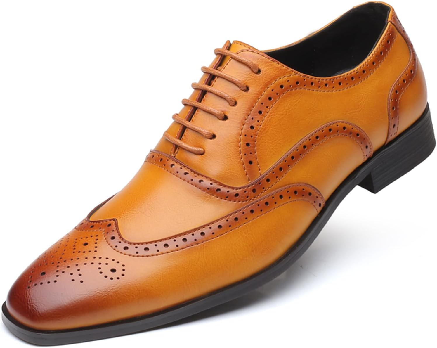 

Мужские классические туфли из кожи, деловые оксфорды и дерби, броги с крыльями, ретро-туфли для мужчин Abborora, желтый