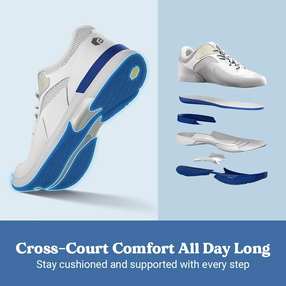 

Мужские широкие кроссовки FitVille для пэтклбола и тенниса на всех покрытиях с поддержкой свода стопы при плантарном фасциите, белый