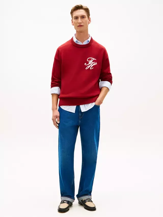 Свитер с круглым вырезом и вышивкой логотипа, красный/бордовый Tommy Hilfiger — фото 2