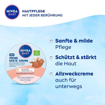 NIVEA BABY My First Cream Vegan and Hypoallergenic Skin Cream Увлажняющий крем для детей с миндальным маслом и витаминами 75 мл — фото 3