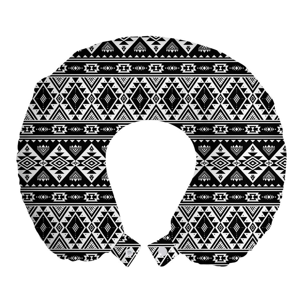 

ABAKUHAUS Tribal Travel Pillow Поддержка шеи, примитивы и мотивы, пенопластовые дорожные принадлежности для самолетов и автомобилей, 30x30 см, угольно-серый белый
