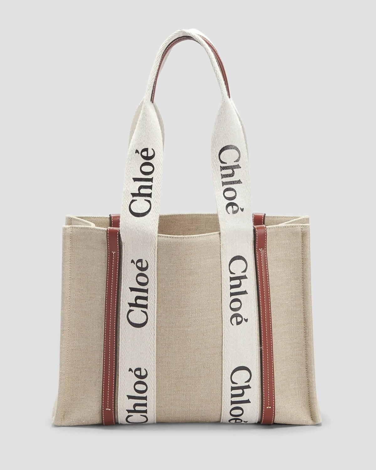 

Льняная большая сумка Woody среднего размера Chloé, цвет White/Brown
