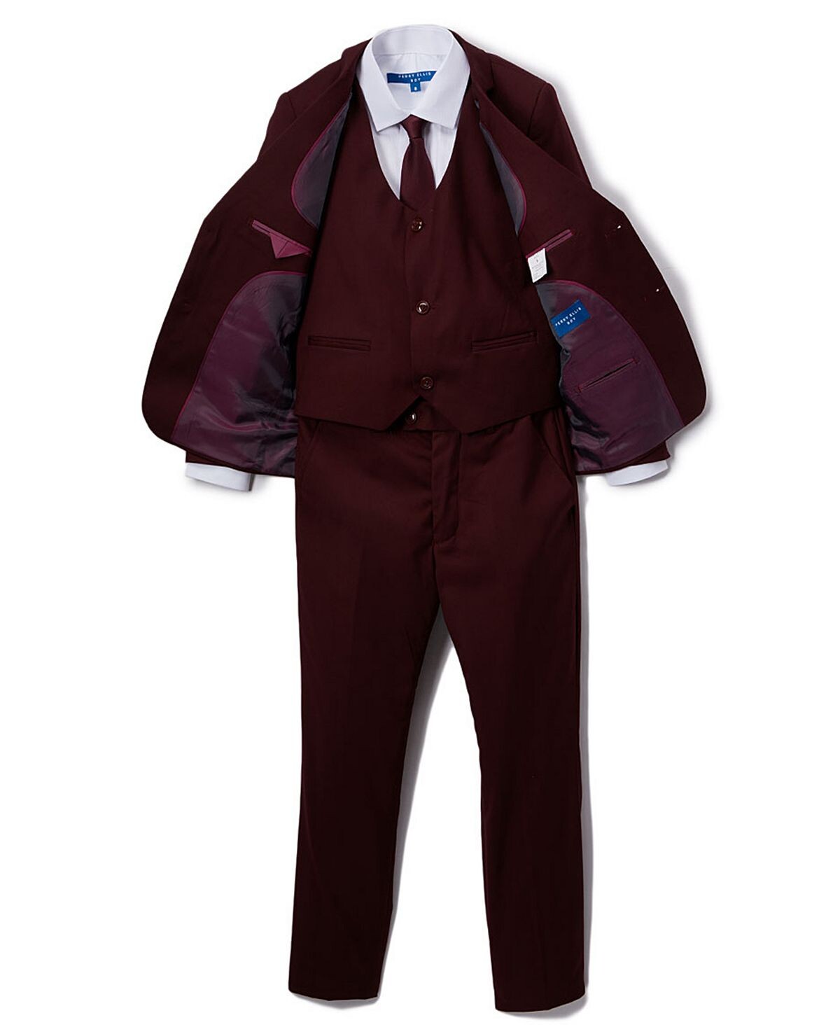 Однотонный костюм из 5 предметов для мальчика: рубашка, галстук, куртка, жилет и брюки Perry Ellis — фото 2