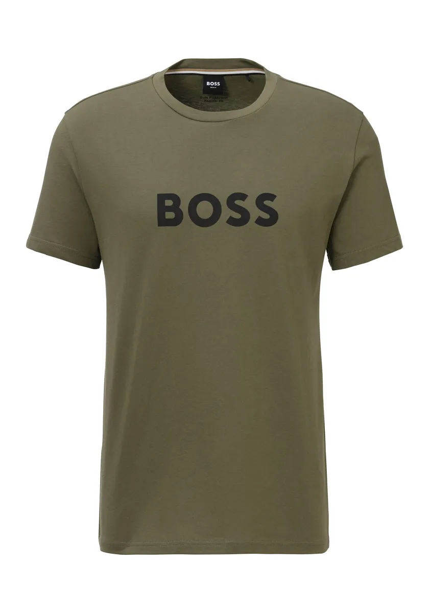 

Футболка BOSS "T-Shirt RN", с крупным логотипом BOSS, круглый вырез, бежевый