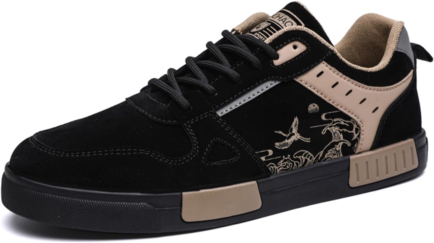 

Мужские повседневные кеды для скейтборда, спортивные повседневные кроссовки на шнурках для ходьбы и бега, черные и бежевые Generic