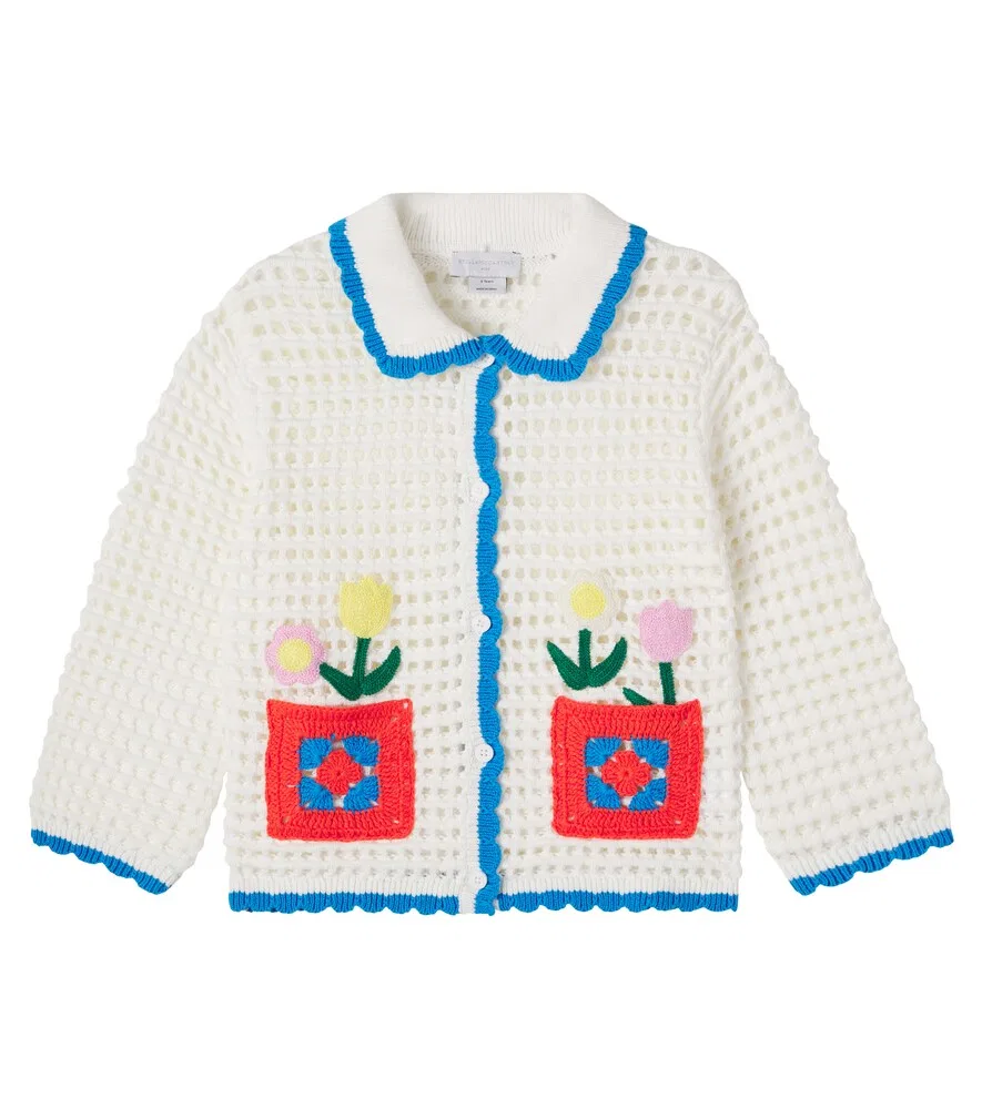 Хлопковый кардиган с цветочной аппликацией Stella McCartney Kids, мультиколор
