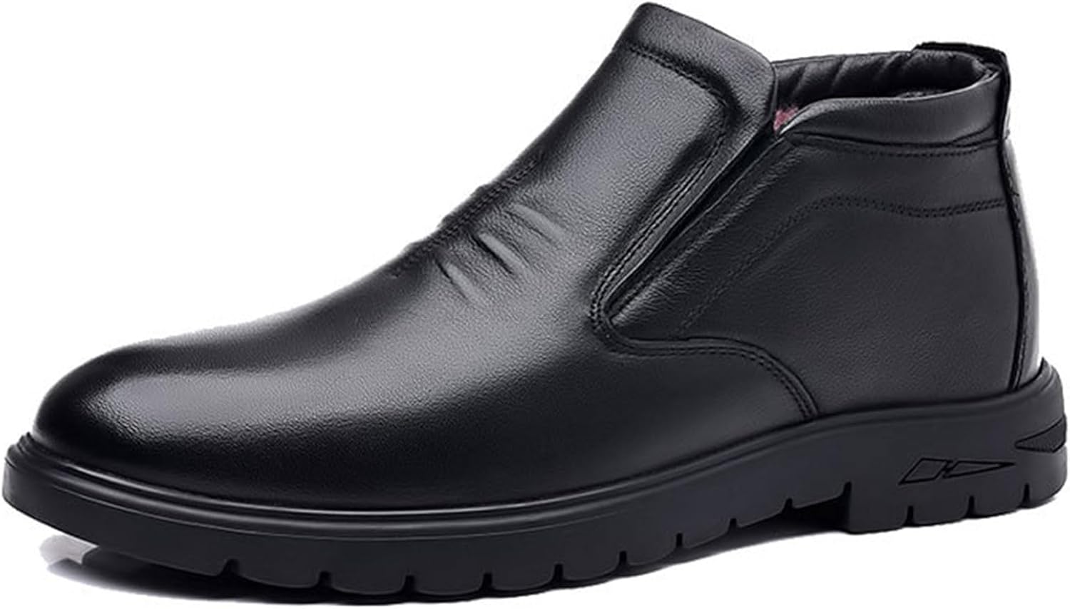 

Мужские зимние кожаные туфли, меховая подкладка, теплые кожаные туфли большого размера, высокие с боковой молнией, хлопковые ботинки, снегоступы, противоскользящие, удобные повседневные туфли, 38 EU, черные Manyubei