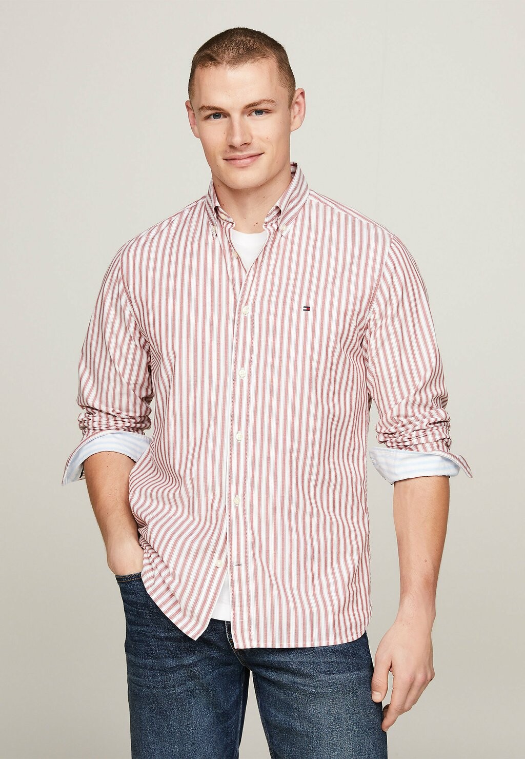 

Рубашка Stripe Poplin Regular Fit Tommy Hilfiger, темно-магма оптический белый