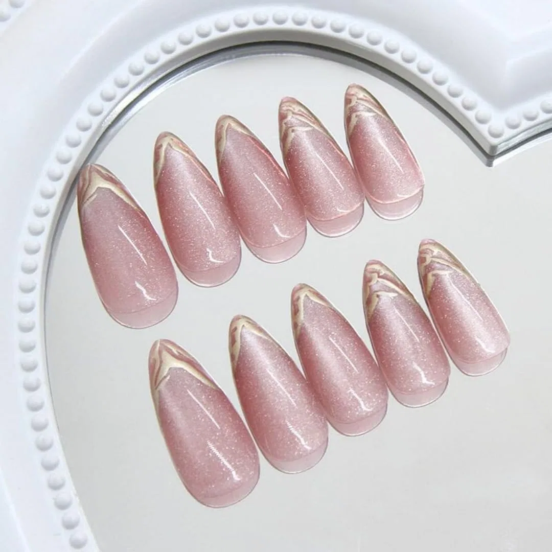 Накладные ногти KQueenest Cat Eye с клеем, 30 шт. Kqueenest, Pink Gold Swirls — фото 4