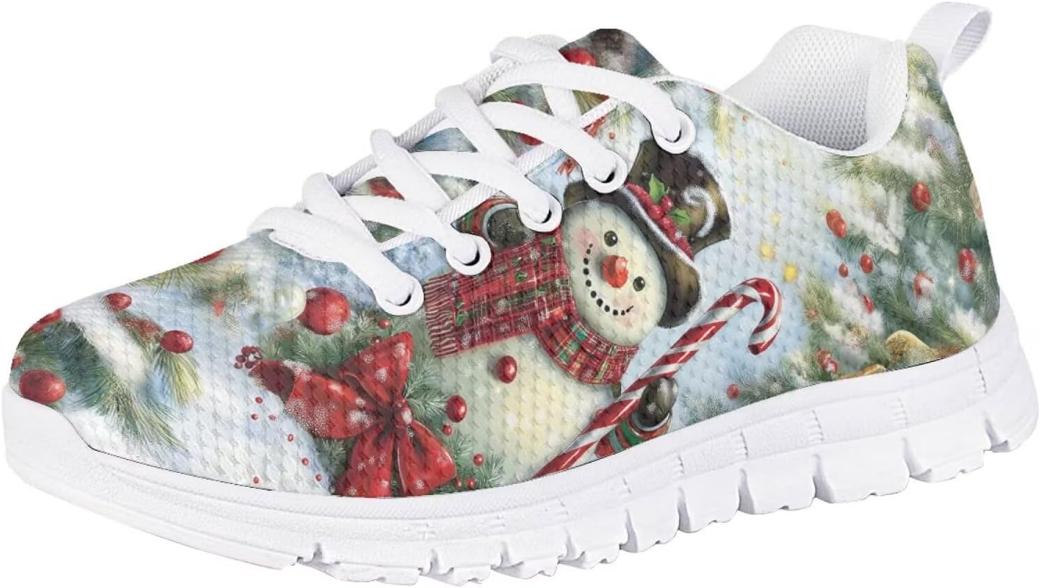 

Кроссовки Forchrinse для мальчиков и девочек, с шнуровкой, для бега и ходьбы, повседневные, с плоской подошвой и противоскользящей подошвой, Christmas Snowman