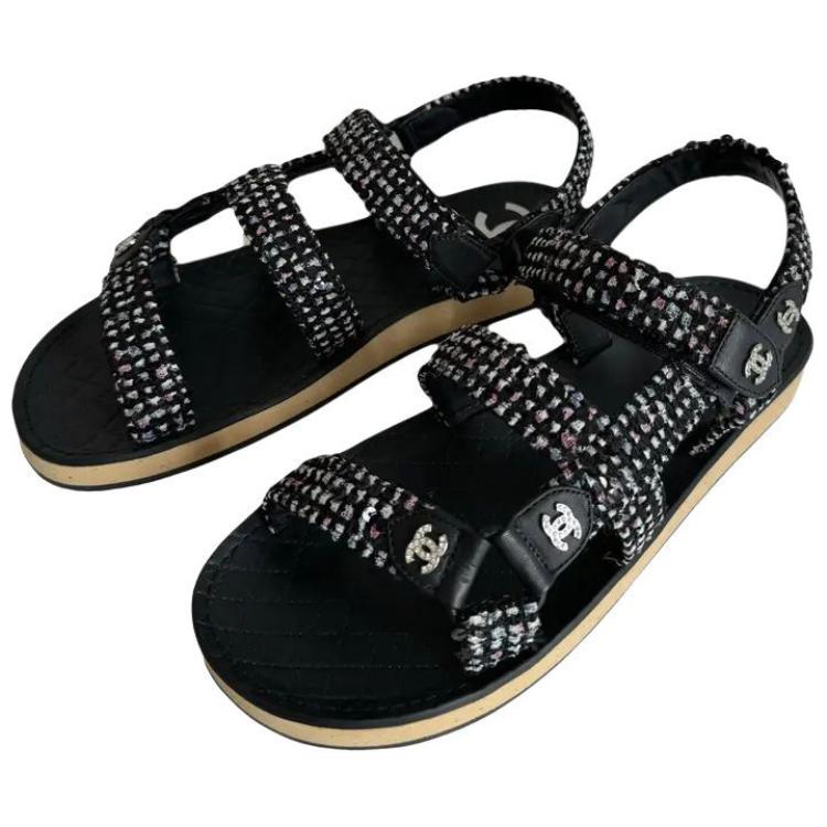 Chanel 23P SS Сандалии на одной лямке, женские, черный — фото 3
