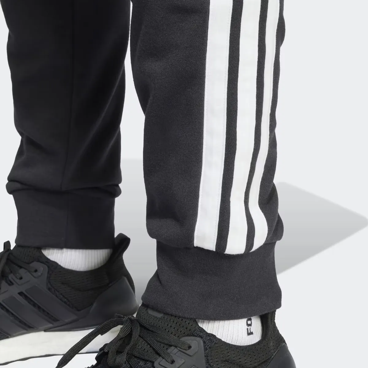 Мужские базовые французские махровые брюки Adidas в 3 полоски, чёрный — фото 3