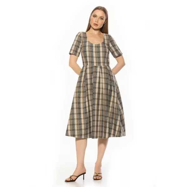 

Женское твидовое платье с круглым вырезом и короткими рукавами, плиссированное Alexia Admor, цвет brown plaid