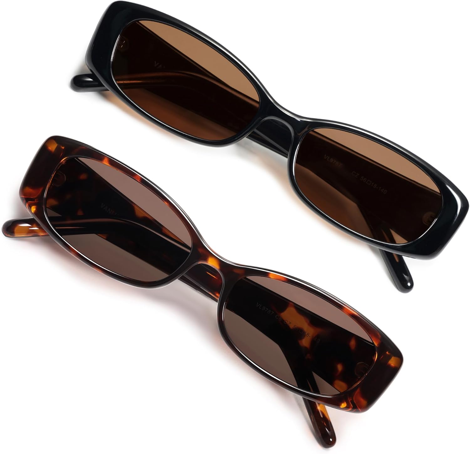 

Модные маленькие поляризованные прямоугольные солнцезащитные очки VANLINKER для женщин и мужчин в стиле ретро 90-х VL9787, 2 Pack Black Frame Brown Lens+ Tortosie Frame Brown Lens