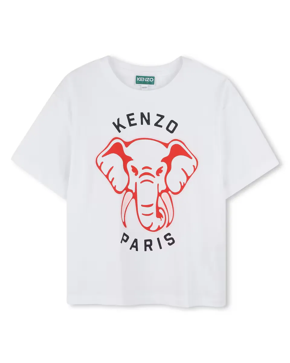 

Футболка из хлопка для девочек с иллюстрацией спереди Kenzo Kids, белый