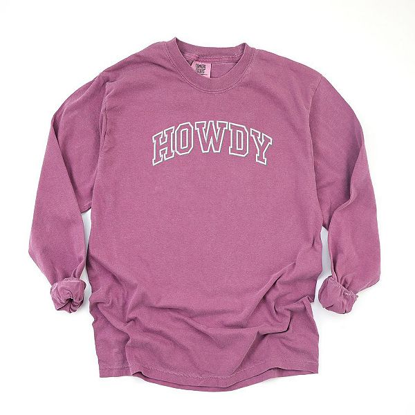 

Футболка с длинным рукавом Embroidered Howdy Varsity Outline Simply Sage Market, Berry