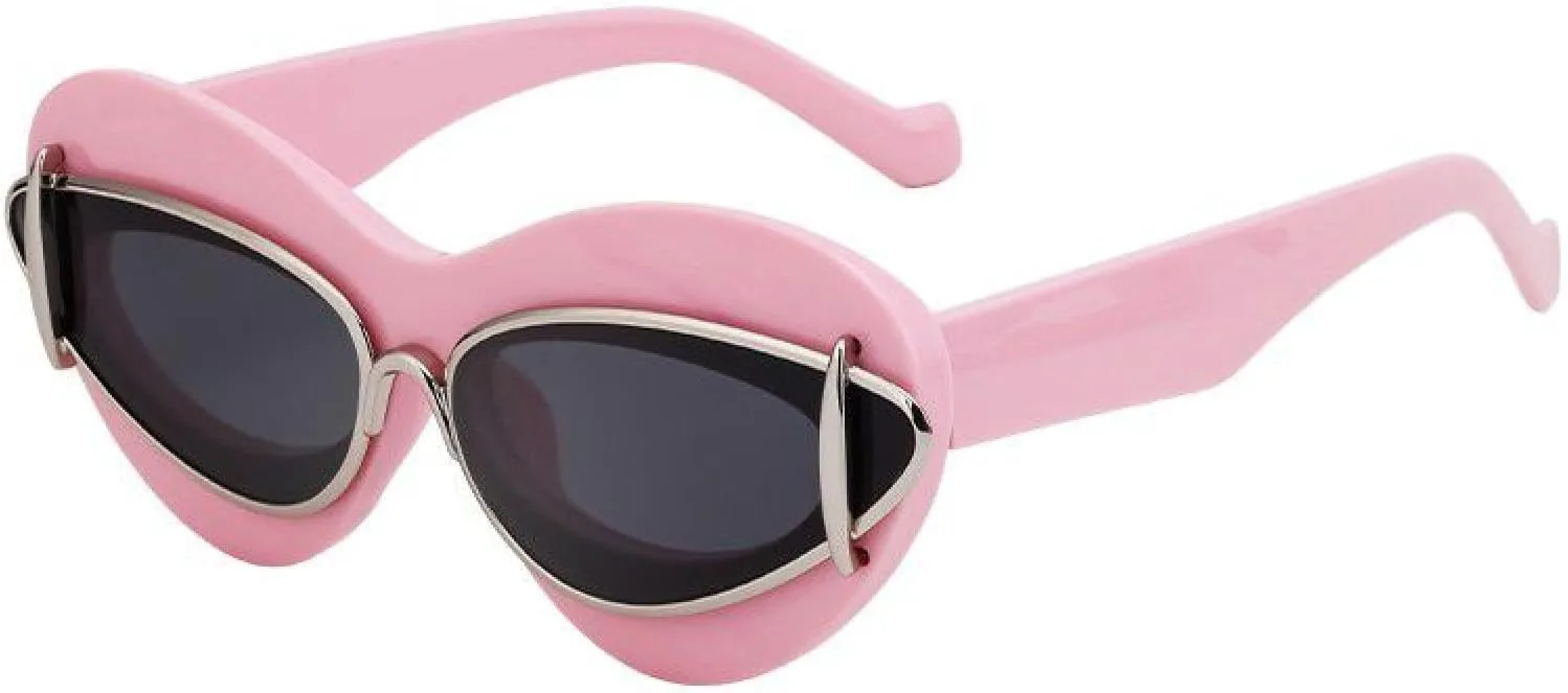 

Ретро-солнцезащитные очки «кошачий глаз» для женщин, двойная металлическая оправа, роскошный модный дизайн, защита от УФ-излучения UV400 TVTBBVV, C4pinkgray