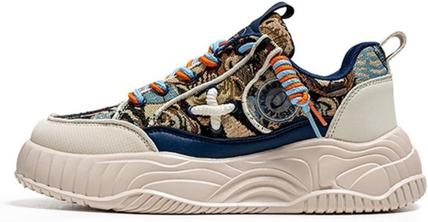 

Ретро кроссовки на платформе из смешанных материалов, увеличивающие рост, повседневная уличная обувь, комфорт на каждый день, подъем на 5 см, уникальный графический дизайн Ctkvbmeoi, синий