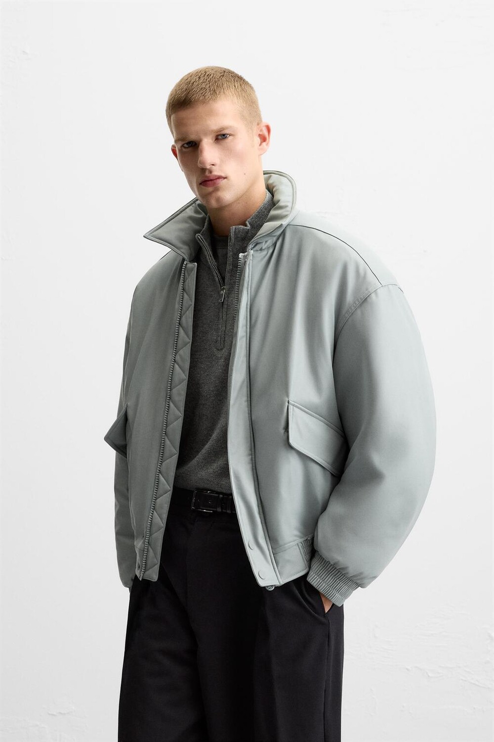 

Утепленная куртка с эффектом кожи ZARA, светло-голубой