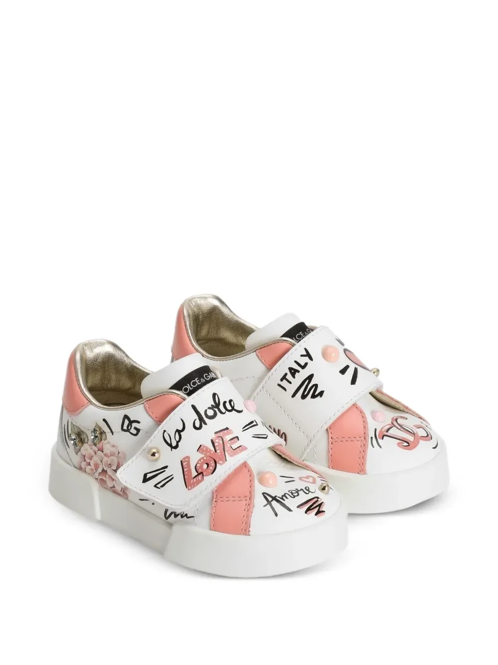 Кроссовки со стразами Dolce & Gabbana Kids, белый