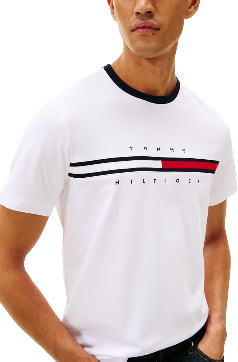 Мужская футболка с коротким рукавом и фирменными полосками Tommy Hilfiger, Bright White — фото 2