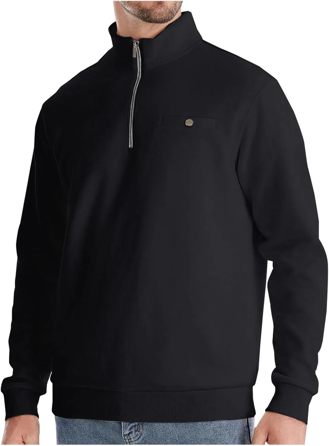 

Мужской свитер с воротником стойкой и молнией на четверть AQAYL