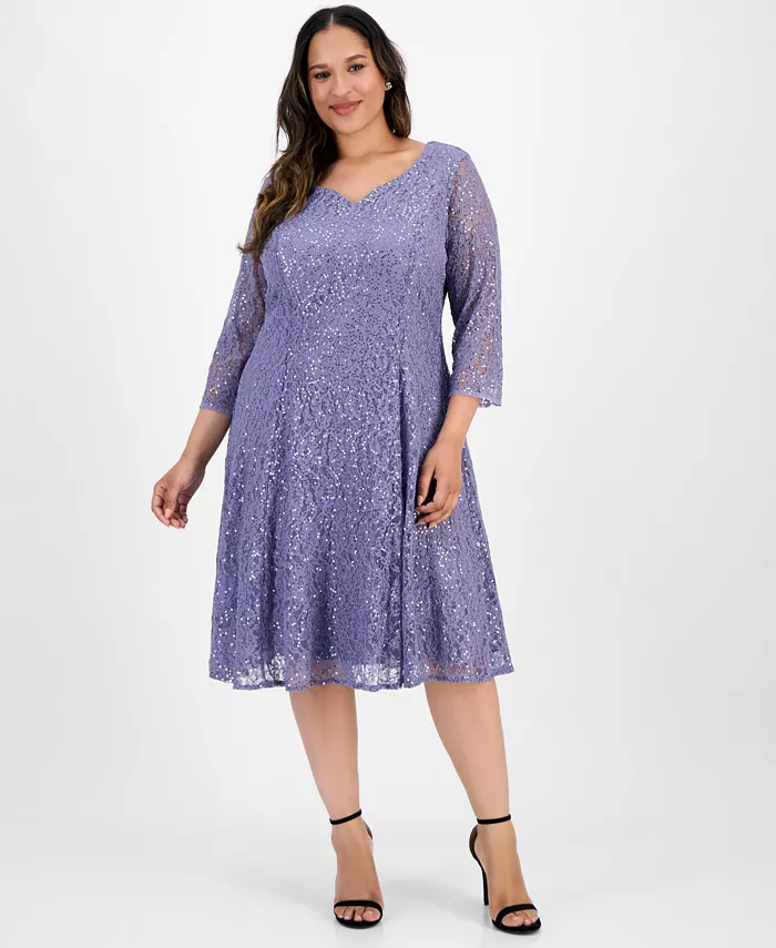 

Кружевное платье больших размеров с пайетками SL Fashions, фиолетовый