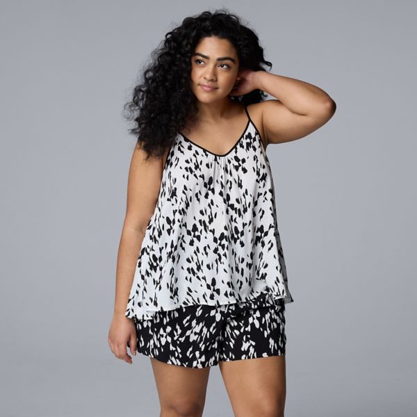 

Комплект пижамы из хлопка: топ и шорты больших размеров Simply Vera Vera Wang, цвет white texture
