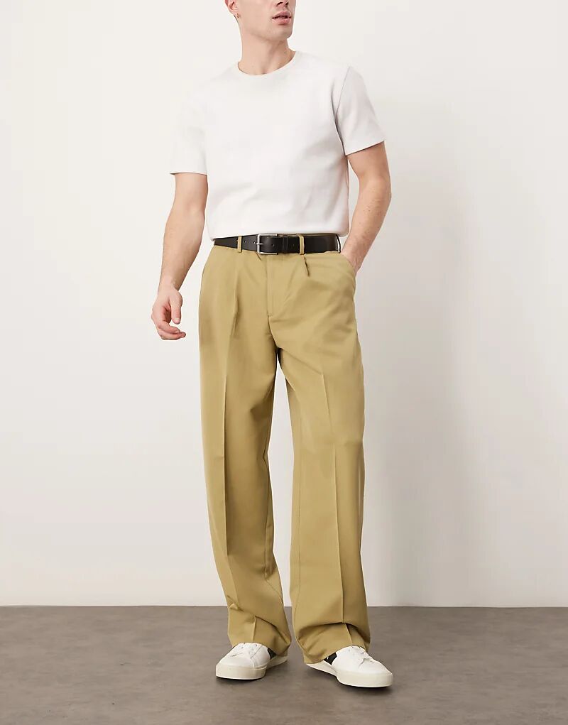 

Элегантные широкие брюки со складкой спереди цвета кэмп ASOS DESIGN