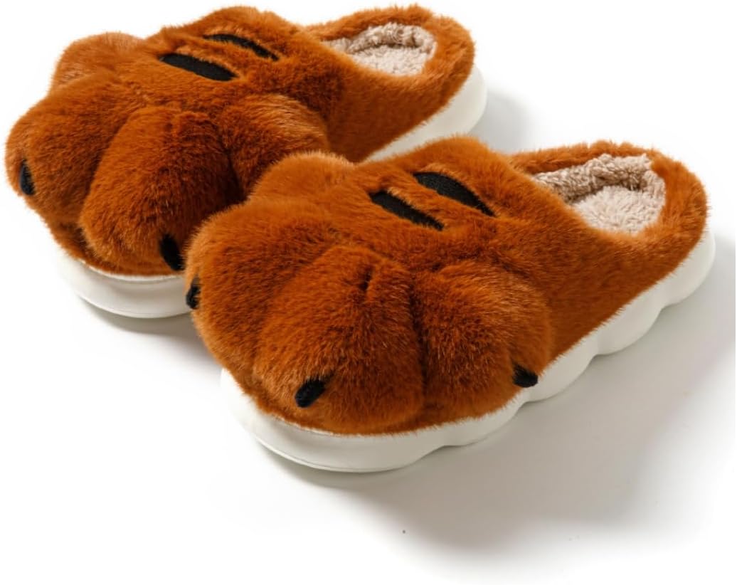 

Мужские и женские тапочки JINGHUIYAOXI, тапочки с лапками животных, теплые и противоскользящие, коричневый