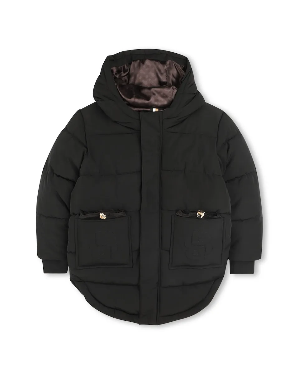 

Детское пальто черного цвета с капюшоном BOSS Kidswear