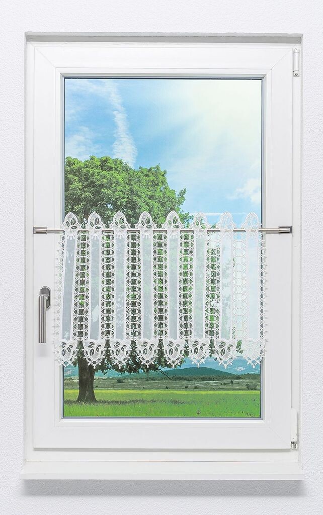 

Панельная штора Plauener Spitze - лепестки роз (Ш х В) 202,5см*43см жемчужно-белый/белый