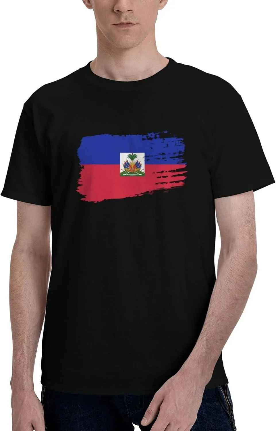 Футболка Haiti с коротким рукавом, мужская, уличный стиль, хлопковая, повседневный топ Generic, черный — фото 2