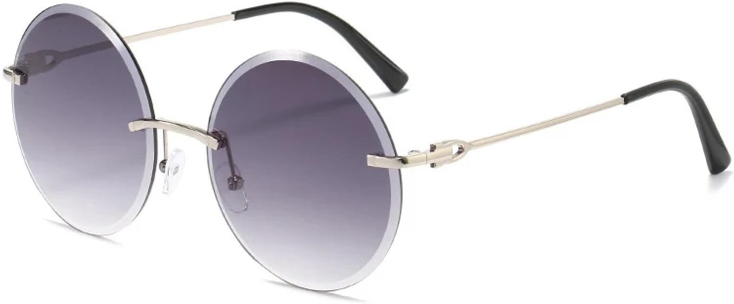 

Ретро круглые солнцезащитные очки для женщин и мужчин, роскошные безободковые очки, модные, трендовые, для летних путешествий, с защитой от УФ-излучения UV400 TKKTLLT, Silver Gradient Gray