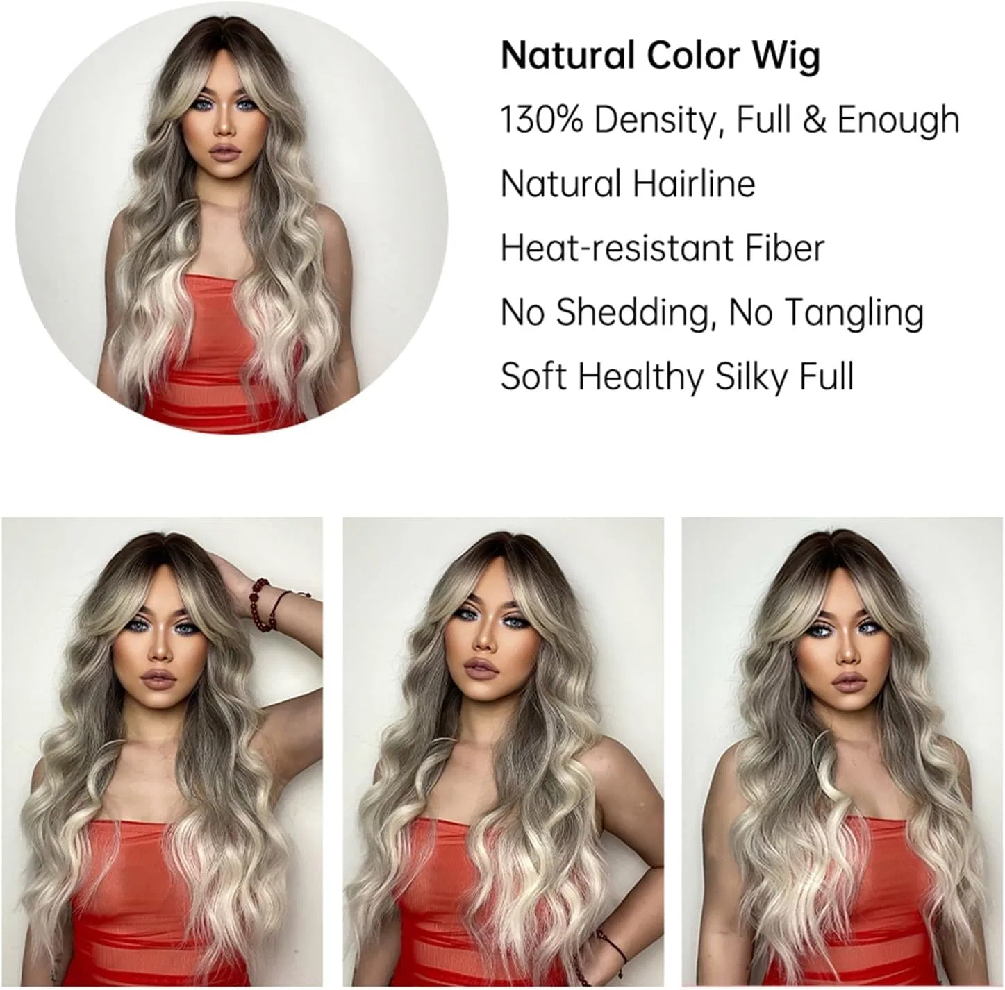 Женский парик Ombre Ash Brown Blonde, длинный волнистый Zattydv — фото 3