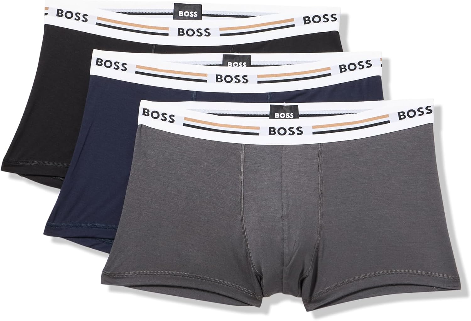 

BOSS мужские трусы-боксеры Iconic Stripe с 3 полосками на поясе, Navy/Carbon/Black