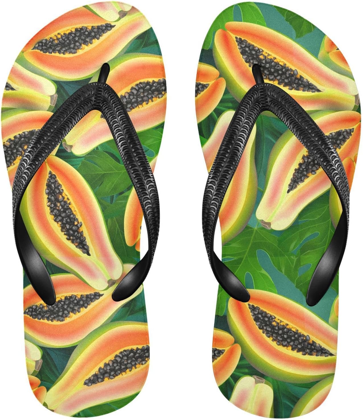 

Женские и мужские шлепанцы с зеленым принтом Папайя и Монстера, пляжные резиновые сандалии с тремя ремешками, нескользящие летние тапочки для прогулок Sinestour