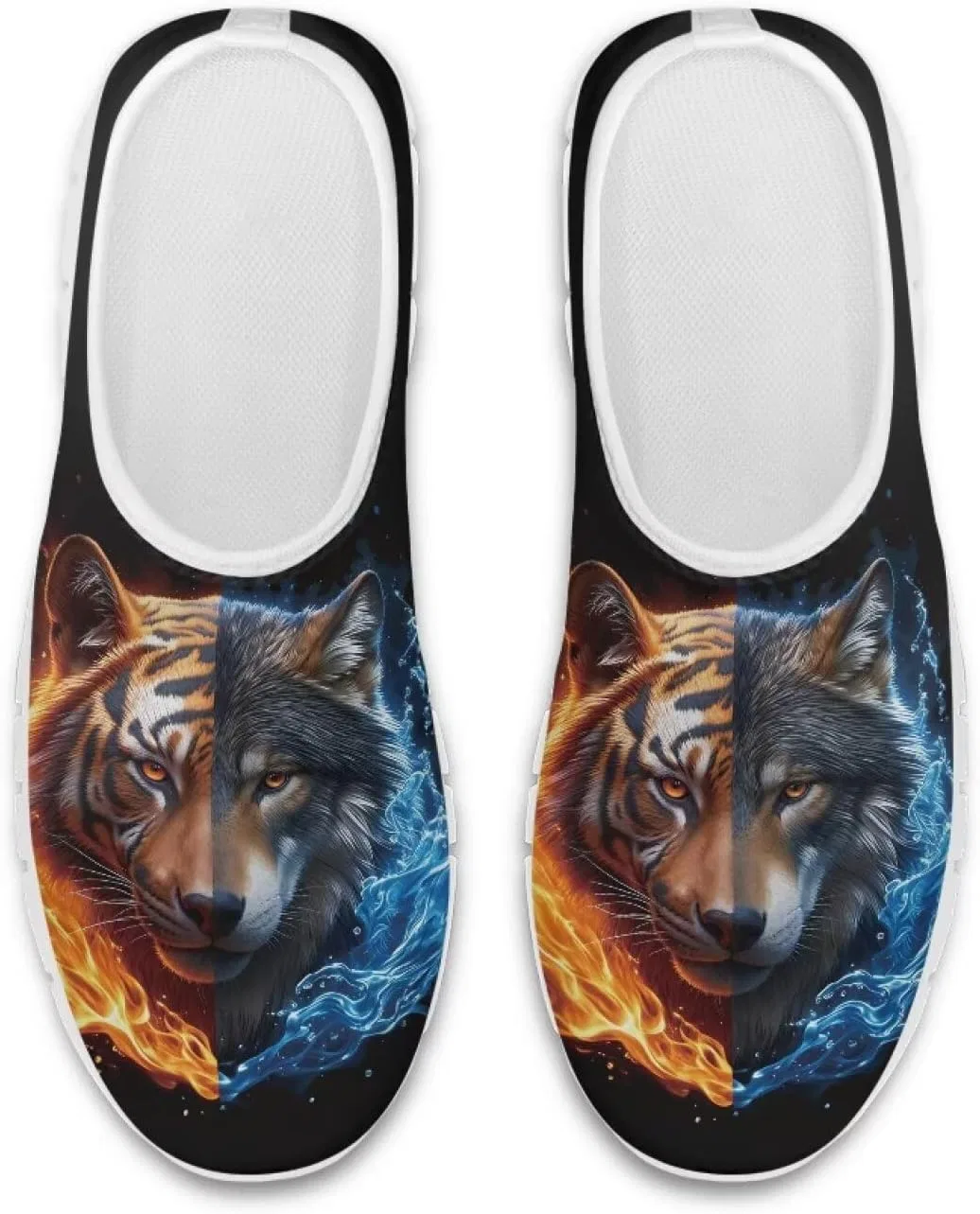 Мужские сандалии дышащие, с принтом Fire Water Tiger Wolf, белая подошва Quxjehoe — фото 4